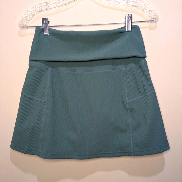 Active By Teal Fold Over Ribbed Tennis Skirt Skort Blue Pockets Size Medium - Picture 1 of 6